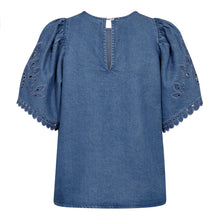 Indlæs billede til gallerivisning CO' COUTURE Tilly Emb SS Blouse Denim Blue
