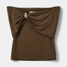 Indlæs billede til gallerivisning SOFIE SCHNOOR Sinkasw Off Shoulder Jersey Top Olive Brown
